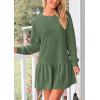 imagePRETTYGARDEN Womens Patchwork Sweatshirt Dress 2025 Fall Casual Long Sleeve Crewneck Pullover Cute Babydoll Mini DressesGreen