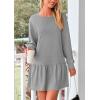 imagePRETTYGARDEN Womens Patchwork Sweatshirt Dress 2025 Fall Casual Long Sleeve Crewneck Pullover Cute Babydoll Mini DressesGrey