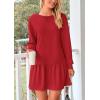 imagePRETTYGARDEN Womens Patchwork Sweatshirt Dress 2025 Fall Casual Long Sleeve Crewneck Pullover Cute Babydoll Mini DressesRed