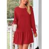 imagePRETTYGARDEN Womens Patchwork Sweatshirt Dress 2025 Fall Casual Long Sleeve Crewneck Pullover Cute Babydoll Mini DressesRed