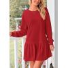 imagePRETTYGARDEN Womens Patchwork Sweatshirt Dress 2025 Fall Casual Long Sleeve Crewneck Pullover Cute Babydoll Mini DressesRed