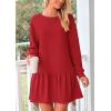 imagePRETTYGARDEN Womens Patchwork Sweatshirt Dress 2025 Fall Casual Long Sleeve Crewneck Pullover Cute Babydoll Mini DressesRed