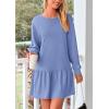 imagePRETTYGARDEN Womens Patchwork Sweatshirt Dress 2025 Fall Casual Long Sleeve Crewneck Pullover Cute Babydoll Mini DressesSky Blue