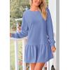 imagePRETTYGARDEN Womens Patchwork Sweatshirt Dress 2025 Fall Casual Long Sleeve Crewneck Pullover Cute Babydoll Mini DressesSky Blue