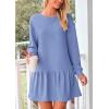 imagePRETTYGARDEN Womens Patchwork Sweatshirt Dress 2025 Fall Casual Long Sleeve Crewneck Pullover Cute Babydoll Mini DressesSky Blue