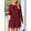 imagePRETTYGARDEN Womens Patchwork Sweatshirt Dress 2025 Fall Casual Long Sleeve Crewneck Pullover Cute Babydoll Mini DressesWine Red