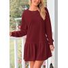 imagePRETTYGARDEN Womens Patchwork Sweatshirt Dress 2025 Fall Casual Long Sleeve Crewneck Pullover Cute Babydoll Mini DressesWine Red