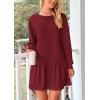 imagePRETTYGARDEN Womens Patchwork Sweatshirt Dress 2025 Fall Casual Long Sleeve Crewneck Pullover Cute Babydoll Mini DressesWine Red