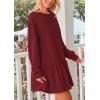 imagePRETTYGARDEN Womens Patchwork Sweatshirt Dress 2025 Fall Casual Long Sleeve Crewneck Pullover Cute Babydoll Mini DressesWine Red
