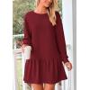 imagePRETTYGARDEN Womens Patchwork Sweatshirt Dress 2025 Fall Casual Long Sleeve Crewneck Pullover Cute Babydoll Mini DressesWine Red