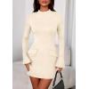 imagePRETTYGARDEN Womens Short Formal Dresses 2025 Fall Long Sleeve Mock Neck Elegant Cocktail Party Club Bodycon Mini DressBeige