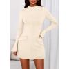 imagePRETTYGARDEN Womens Short Formal Dresses 2025 Fall Long Sleeve Mock Neck Elegant Cocktail Party Club Bodycon Mini DressBeige