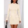 imagePRETTYGARDEN Womens Short Formal Dresses 2025 Fall Long Sleeve Mock Neck Elegant Cocktail Party Club Bodycon Mini DressBeige