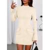 imagePRETTYGARDEN Womens Short Formal Dresses 2025 Fall Long Sleeve Mock Neck Elegant Cocktail Party Club Bodycon Mini DressBeige
