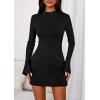 imagePRETTYGARDEN Womens Short Formal Dresses 2025 Fall Long Sleeve Mock Neck Elegant Cocktail Party Club Bodycon Mini DressBlack