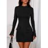 imagePRETTYGARDEN Womens Short Formal Dresses 2025 Fall Long Sleeve Mock Neck Elegant Cocktail Party Club Bodycon Mini DressBlack