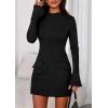imagePRETTYGARDEN Womens Short Formal Dresses 2025 Fall Long Sleeve Mock Neck Elegant Cocktail Party Club Bodycon Mini DressBlack