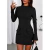 imagePRETTYGARDEN Womens Short Formal Dresses 2025 Fall Long Sleeve Mock Neck Elegant Cocktail Party Club Bodycon Mini DressBlack