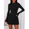 imagePRETTYGARDEN Womens Short Formal Dresses 2025 Fall Long Sleeve Mock Neck Elegant Cocktail Party Club Bodycon Mini DressBlack