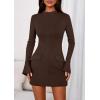 imagePRETTYGARDEN Womens Short Formal Dresses 2025 Fall Long Sleeve Mock Neck Elegant Cocktail Party Club Bodycon Mini DressBrown