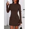 imagePRETTYGARDEN Womens Short Formal Dresses 2025 Fall Long Sleeve Mock Neck Elegant Cocktail Party Club Bodycon Mini DressBrown