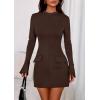imagePRETTYGARDEN Womens Short Formal Dresses 2025 Fall Long Sleeve Mock Neck Elegant Cocktail Party Club Bodycon Mini DressBrown