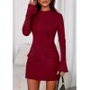 imagePRETTYGARDEN Womens Short Formal Dresses 2025 Fall Long Sleeve Mock Neck Elegant Cocktail Party Club Bodycon Mini DressBurgundy