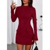 imagePRETTYGARDEN Womens Short Formal Dresses 2025 Fall Long Sleeve Mock Neck Elegant Cocktail Party Club Bodycon Mini DressBurgundy