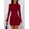 imagePRETTYGARDEN Womens Short Formal Dresses 2025 Fall Long Sleeve Mock Neck Elegant Cocktail Party Club Bodycon Mini DressBurgundy