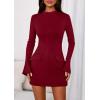 imagePRETTYGARDEN Womens Short Formal Dresses 2025 Fall Long Sleeve Mock Neck Elegant Cocktail Party Club Bodycon Mini DressBurgundy