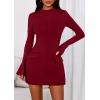 imagePRETTYGARDEN Womens Short Formal Dresses 2025 Fall Long Sleeve Mock Neck Elegant Cocktail Party Club Bodycon Mini DressBurgundy