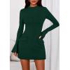 imagePRETTYGARDEN Womens Short Formal Dresses 2025 Fall Long Sleeve Mock Neck Elegant Cocktail Party Club Bodycon Mini DressDark Green