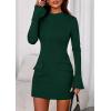 imagePRETTYGARDEN Womens Short Formal Dresses 2025 Fall Long Sleeve Mock Neck Elegant Cocktail Party Club Bodycon Mini DressDark Green