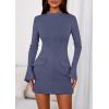 imagePRETTYGARDEN Womens Short Formal Dresses 2025 Fall Long Sleeve Mock Neck Elegant Cocktail Party Club Bodycon Mini DressDusty Blue