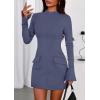 imagePRETTYGARDEN Womens Short Formal Dresses 2025 Fall Long Sleeve Mock Neck Elegant Cocktail Party Club Bodycon Mini DressDusty Blue