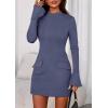imagePRETTYGARDEN Womens Short Formal Dresses 2025 Fall Long Sleeve Mock Neck Elegant Cocktail Party Club Bodycon Mini DressDusty Blue