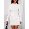 imagePRETTYGARDEN Womens Short Formal Dresses 2025 Fall Long Sleeve Mock Neck Elegant Cocktail Party Club Bodycon Mini DressWhite