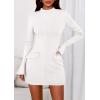 imagePRETTYGARDEN Womens Short Formal Dresses 2025 Fall Long Sleeve Mock Neck Elegant Cocktail Party Club Bodycon Mini DressWhite