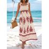 imagePRETTYGARDEN Womens Summer Boho Maxi Dress 2025 Casual Sleeveless Square Neck Floral Aline Smocked Beach Dresses with PocketsFloral Apricot Wine Red