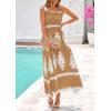 imagePRETTYGARDEN Womens Summer Boho Maxi Dress 2025 Casual Sleeveless Square Neck Floral Aline Smocked Beach Dresses with PocketsFloral Khaki White