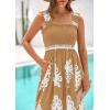 imagePRETTYGARDEN Womens Summer Boho Maxi Dress 2025 Casual Sleeveless Square Neck Floral Aline Smocked Beach Dresses with PocketsFloral Khaki White