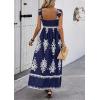 imagePRETTYGARDEN Womens Summer Boho Maxi Dress 2025 Casual Sleeveless Square Neck Floral Aline Smocked Beach Dresses with PocketsFloral Navy White
