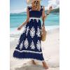 imagePRETTYGARDEN Womens Summer Boho Maxi Dress 2025 Casual Sleeveless Square Neck Floral Aline Smocked Beach Dresses with PocketsFloral Navy White