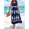 imagePRETTYGARDEN Womens Summer Boho Maxi Dress 2025 Casual Sleeveless Square Neck Floral Aline Smocked Beach Dresses with PocketsFloral Navy White