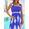 imagePRETTYGARDEN Womens Summer Boho Maxi Dress 2025 Casual Sleeveless Square Neck Floral Aline Smocked Beach Dresses with PocketsFloral Royal Blue White