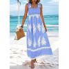 imagePRETTYGARDEN Womens Summer Boho Maxi Dress 2025 Casual Sleeveless Square Neck Floral Aline Smocked Beach Dresses with PocketsFloral Sky Blue White