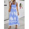 imagePRETTYGARDEN Womens Summer Boho Maxi Dress 2025 Casual Sleeveless Square Neck Floral Aline Smocked Beach Dresses with PocketsFloral Sky Blue White