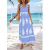 imagePRETTYGARDEN Womens Summer Boho Maxi Dress 2025 Casual Sleeveless Square Neck Floral Aline Smocked Beach Dresses with PocketsFloral Sky Blue White