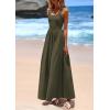 imagePRETTYGARDEN Womens Summer Casual Scoop Neck Sleeveless Long Dresses Tank Top Patchwork Aline Swing Maxi Dress with PocketsArmy Green