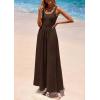 imagePRETTYGARDEN Womens Summer Casual Scoop Neck Sleeveless Long Dresses Tank Top Patchwork Aline Swing Maxi Dress with PocketsDark Coffee